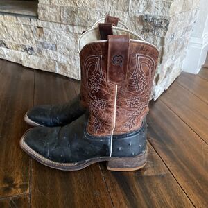 Anderson Bean Cowboy Boots Black Brown Size 2 Ostrich